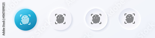 Finger print recognize icon. Neumorphism round style button design vector