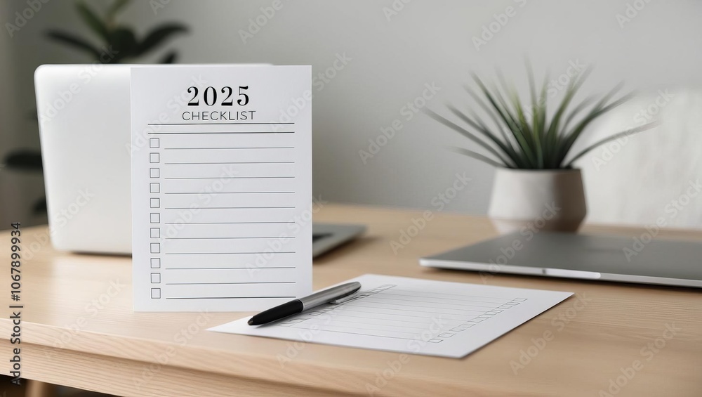 A calendar for 2025 sits on a desk next to a laptop and a notepad, surrounded by plants, symbolizing organization and planning. A calendar for 2025 sits on a desk next to a laptop and a notepad, surrounded by plants, symbolizing organization and planning.
