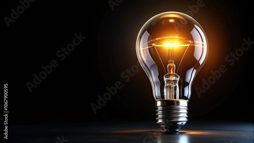 Realistic glowing light bulb against a black background, lamp, dark, electric, glowing, light bulb, illuminated