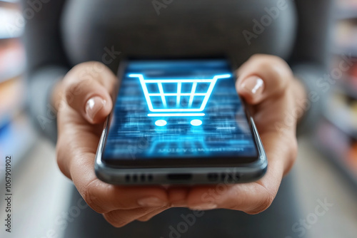 hands holding a smartphone showing a shopping app with a Cyber Monday Limited Time Offer.