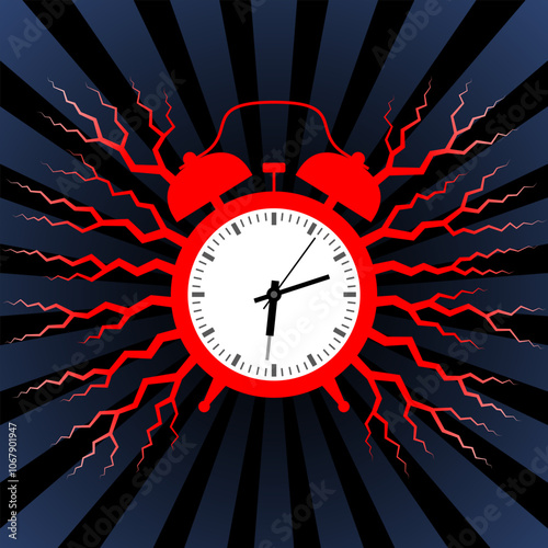 Ringing alarm clock with zigzag lines around, time to wake up