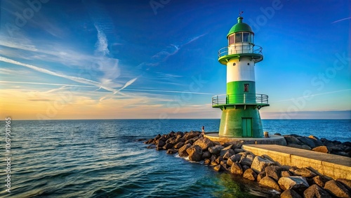 Lighthouse in Warnemunde, Rostock, Germany overlooking the Baltic Sea during a vacation, Lighthouse, Warnem?nde photo