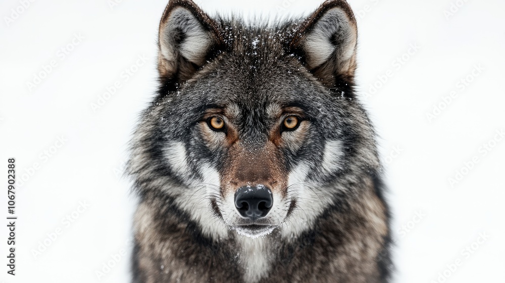 a close up of a black wolf looking a camera on isolated white background a close up of a black wolf looking a camera on isolated white background