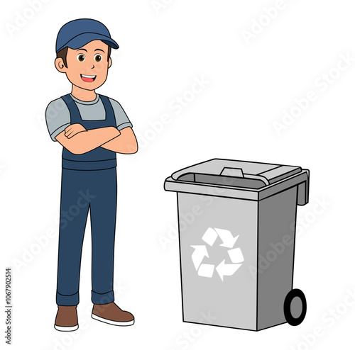 Cartoon Man Trash Collector Vector Illustration