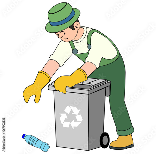 Cartoon Man Trash Collector Vector Ilustration