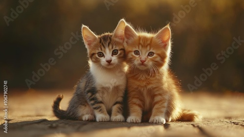 Adorable puppy and kitten cuddling together in soft lighting, showcasing their playful bond during a sunny afternoon