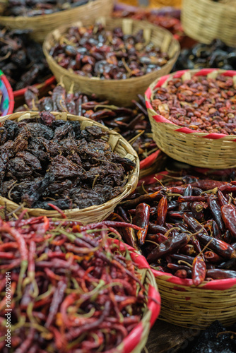 Fotografie Mexican dry chiles in Mexican Market