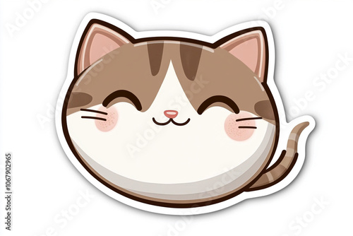 sticker cartoon of cute cat on white background.