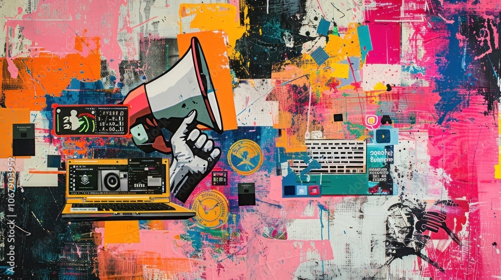 Fototapeta premium Abstract Digital Collage with Loudspeaker