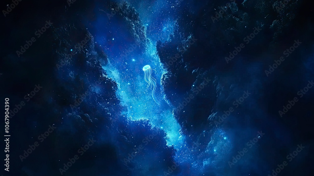 Fototapeta premium Ethereal jellyfish drifting through a cosmic starry night sky