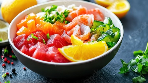 Close-Up of Colorful Seafood Ceviche Bowl