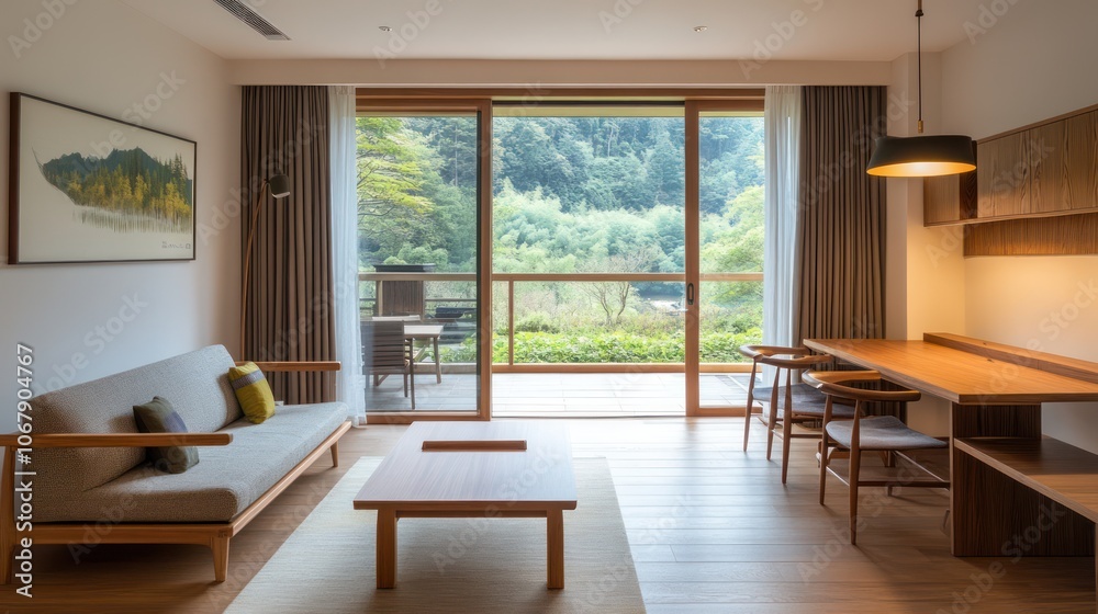 Fototapeta premium Modern minimalist style small villa living room interior design