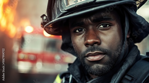 Focused Firefighter in Full Gear Captures Attention