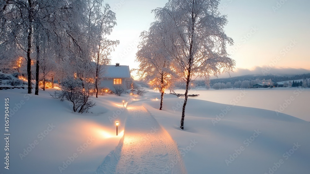 Serene Winding Path Through Snowy Landscape