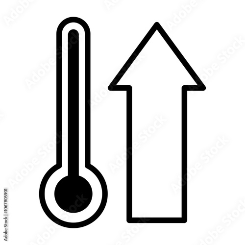 A thermometer icon showing a high temperature. It has arrows pointing up all around it.