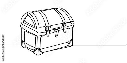 Treasure chest in continuous one line art style. Simple vector illustration, Open empty treasure chest one line continuous. Line art chest. Vector illustration, Treasure chest one line continuous.