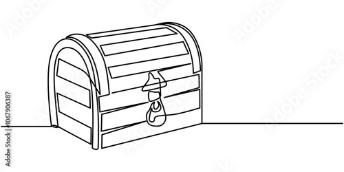 Treasure chest in continuous one line art style. Simple vector illustration, Open empty treasure chest one line continuous. Line art chest. Vector illustration, Treasure chest one line continuous.