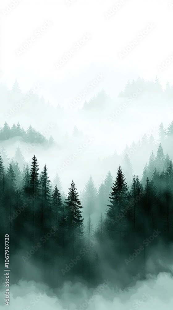 Misty Forest Landscape    Green Trees  Nature  Fog  Woodland Background