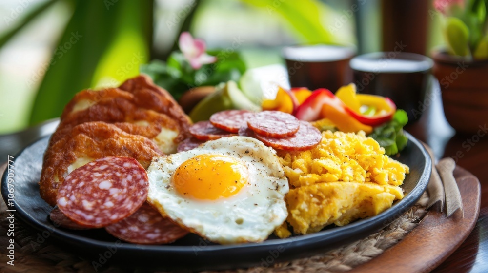 Traditional Dominican Mangu with Cheese and Salami Dish Traditional Dominican Mangu with Cheese and Salami Dish