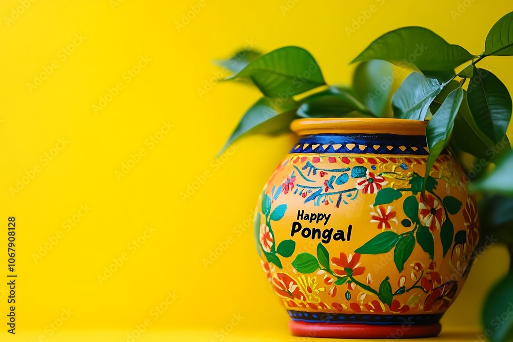 Happy Pongal Holiday Harvest Festival of Tamil Nadu South India greeting background
