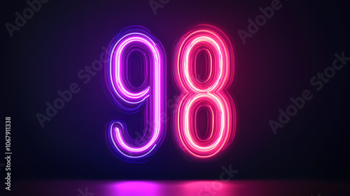 Abstract glowing neon number ninety-eight . Neon. Illustration