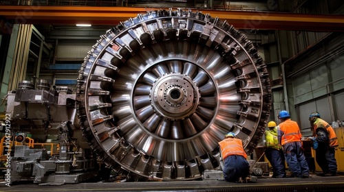 Massive Gas Turbine in Industrial Workshop Setting