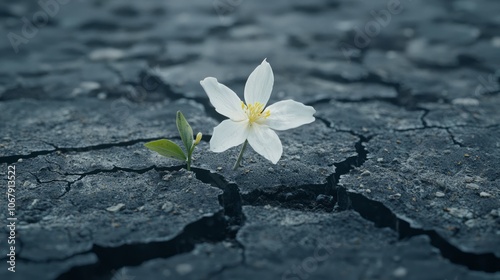 Blossoming Resilience: Close-up of Flower Emerging from Cracked Earth Symbolizing Moral Strength in Adversity