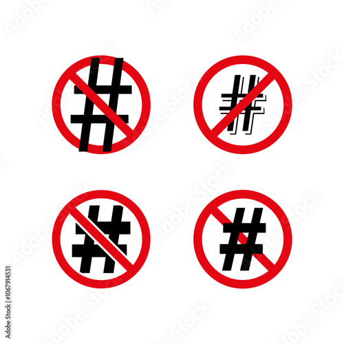 No hashtag symbol. Prohibited hash mark. Social media restriction. Vector icon.