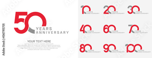 Anniversary logo set vector design, red color for celebration event