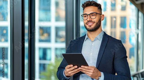 Young Professional Working with Tablet in Modern Office