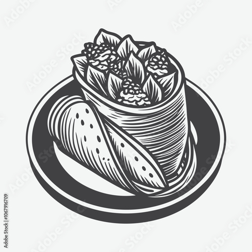 Shawarma Silhouette Vector Illustration Isolated on White Background with Detailed Shawarma Artwork