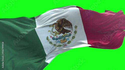 Mexico flag - 3D realistic waving flag on green screen background for chroma key