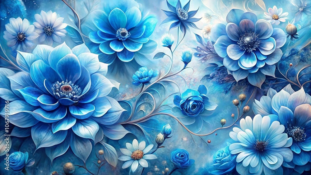 A symphony of blue blossoms, each petal a soft whisper of color, unfolds against a dreamy, celestial backdrop. A symphony of blue blossoms, each petal a soft whisper of color, unfolds against a dreamy, celestial backdrop.