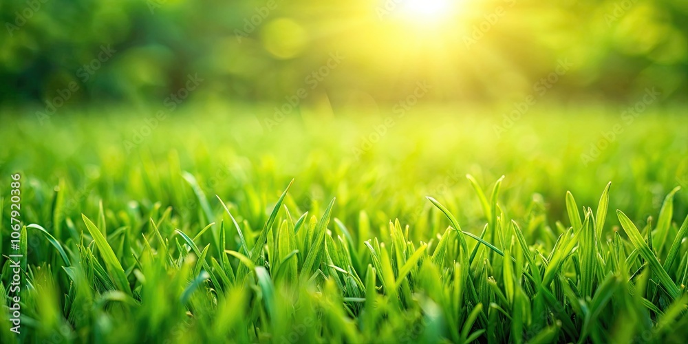 Obraz premium Close-up side view of a green lush lawn background, perfect for a natural wallpaper or summer season theme, green
