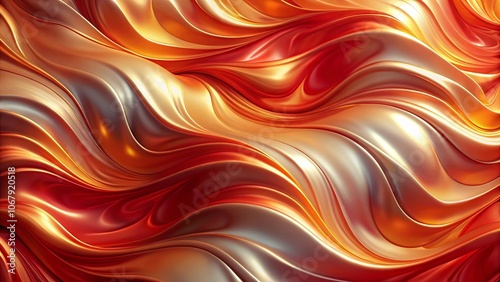 Abstract Curvature of Shimmering Liquid Metal in Vibrant Red and Gold Hues