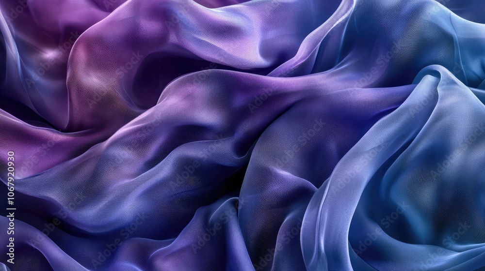 Fototapeta premium 3D rendered layers of soft, flowing fabric in deep blues and purples, swirling together in motion, giving a fluid and tactile abstract feel with a sense of elegance