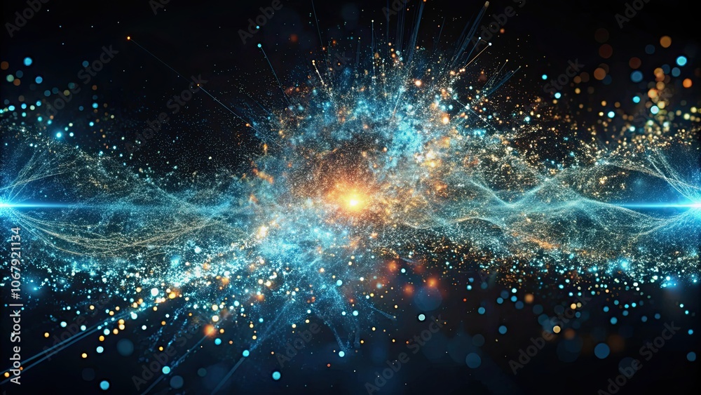 Obraz premium Abstract particle flow in dark space with a mesmerizing allure , particles, flow, abstract, dark, space, allure, futuristic