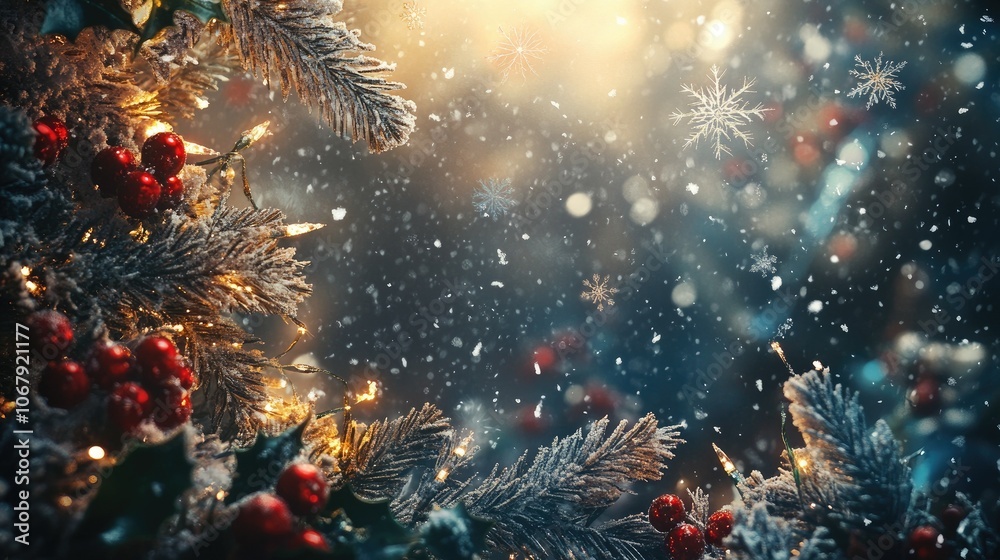 A beautifully crafted Christmas and New Year card, showcasing winter symbols like snowflakes, holly, and fireworks, with a welcoming space for heartfelt wishes A beautifully crafted Christmas and New Year card, showcasing winter symbols like snowflakes, holly, and fireworks, with a welcoming space for heartfelt wishes