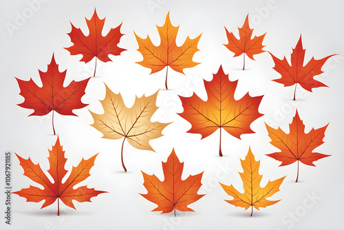 autumn leaves background, red and yellow stars, maple leaves isolated on white