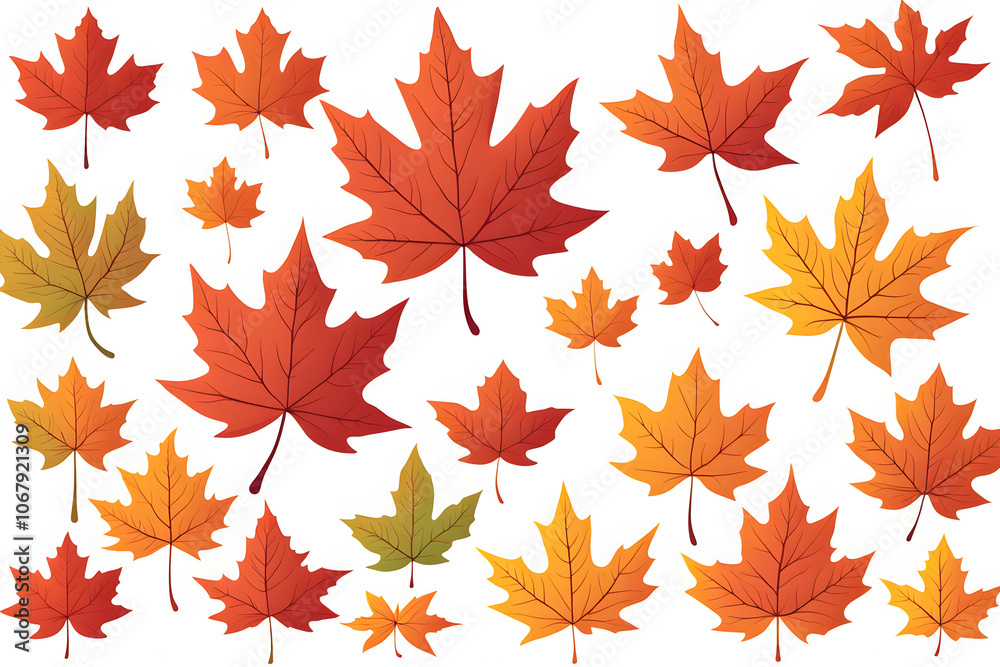 autumn leaves background, red and yellow stars, maple leaves isolated on white autumn leaves background, red and yellow stars, maple leaves isolated on white