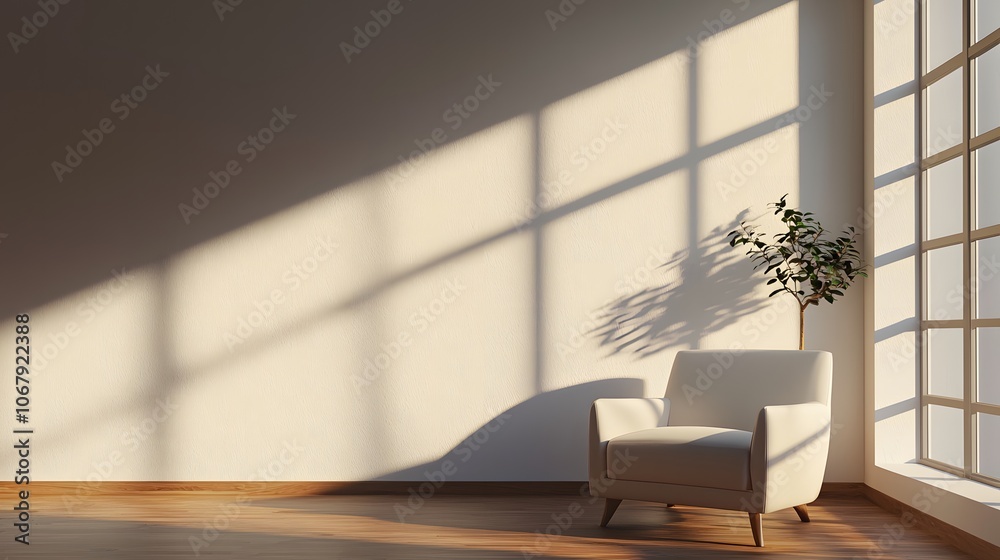 Minimalist Living Room with White Armchair and Window Light Minimalist Living Room with White Armchair and Window Light