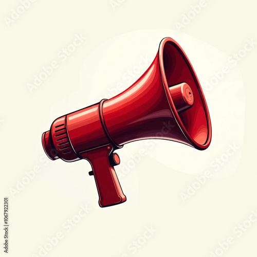 Red Megaphone on a White Background, Isolated Communication Device for Promotions