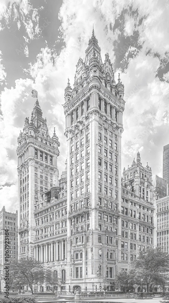 Obraz premium A striking view of ornate historical buildings against a cloudy sky.