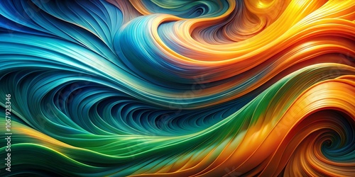 Fluid Symphony of Color A mesmerizing dance of swirling blue, green, and orange hues, creating a captivating abstract artwork.