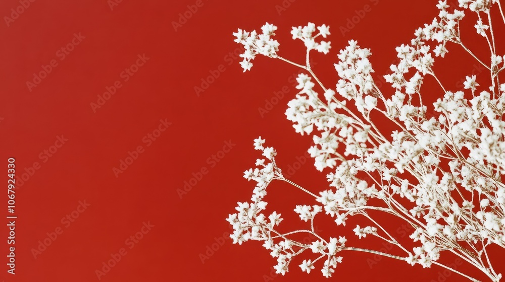 A modern holiday card with white snowflakes on a rich red background, leaving room for custom holiday greetings and wishes of joy and peace A modern holiday card with white snowflakes on a rich red background, leaving room for custom holiday greetings and wishes of joy and peace