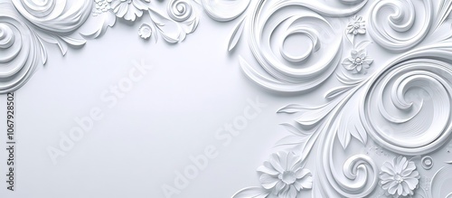 Elegant white floral design with intricate swirls and patterns.