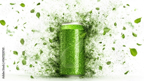 Experience refreshing bright energy with our vibrant green drink can photo