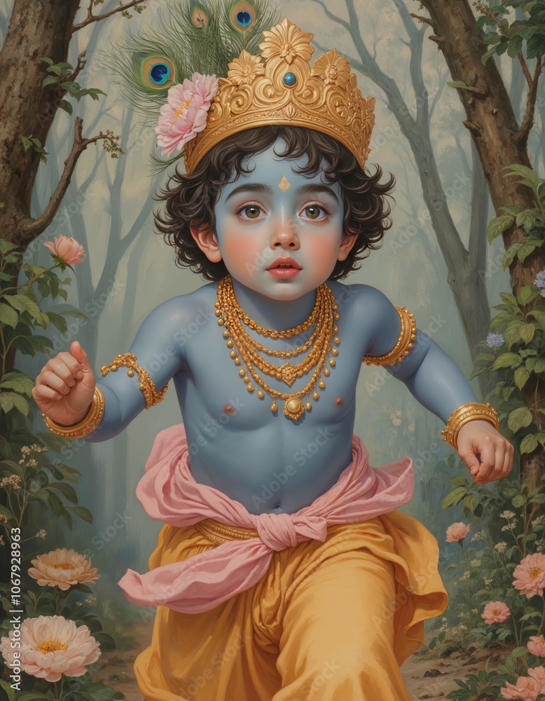 Fototapeta premium Shree Krishna for Janmashtami, Makhan Chor, digital painting