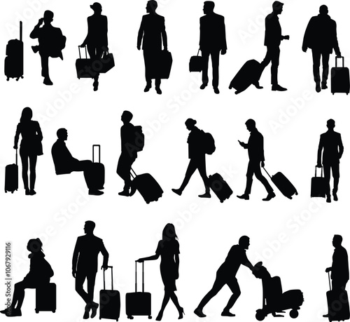Set of people at airport silhouette illustration
