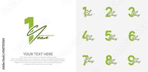 Anniversary logo set vector design, green color for celebration event